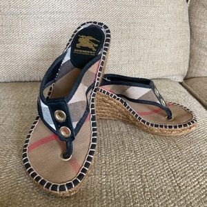 Burberry Nova Checked Espadrille Wedge Thong Sandal Size US 5.5 -UK 36